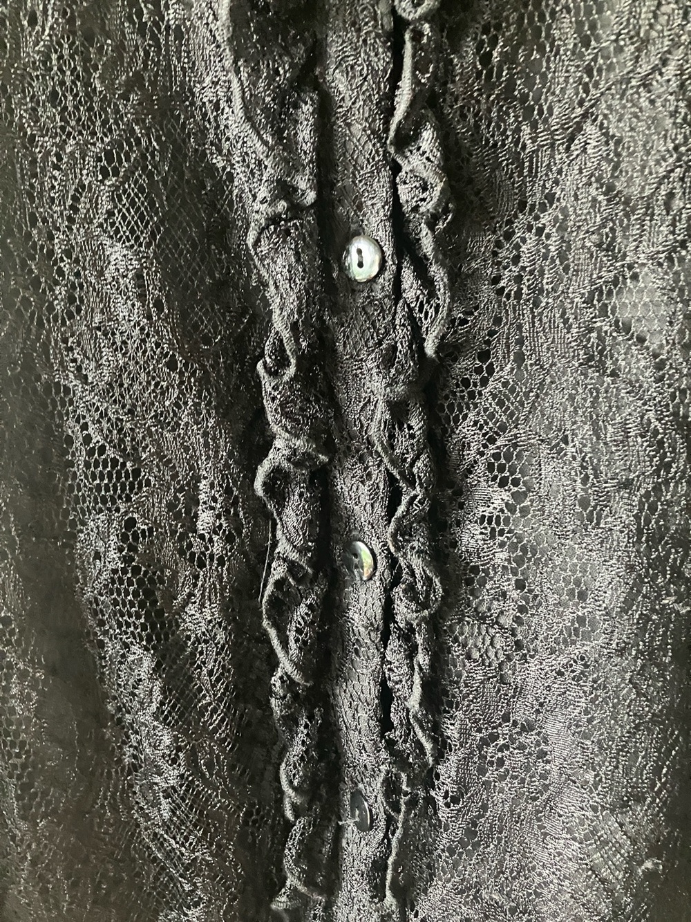 Black Lace Ruffle Button-Front Blouse - Picture 6 of 17